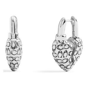 COACH Signature Quilted Broken Heart Huggie Hoop Earrings
